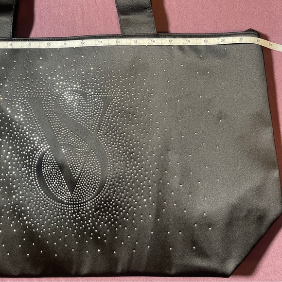Victoria's Secret Black Rhinestone Tote Bag - New with Tags Large Zipper Bag - Picture 2 of 6